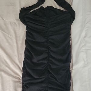 SHEIN Black Ruched Halter Bodycon Dress